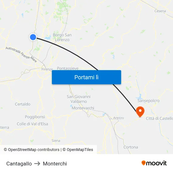 Cantagallo to Monterchi map