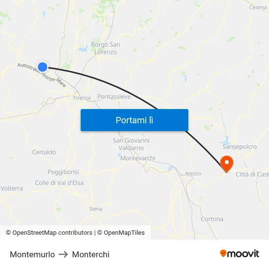 Montemurlo to Monterchi map