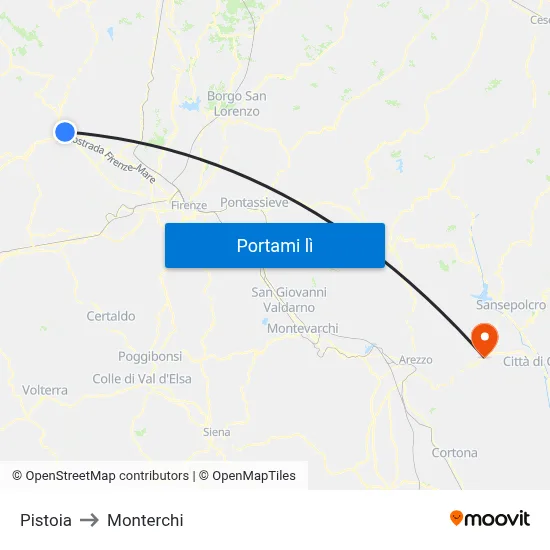 Pistoia to Monterchi map