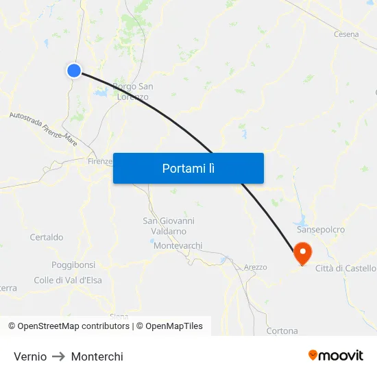 Vernio to Monterchi map