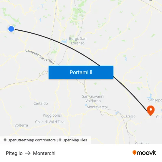 Piteglio to Monterchi map