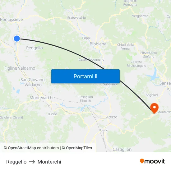 Reggello to Monterchi map
