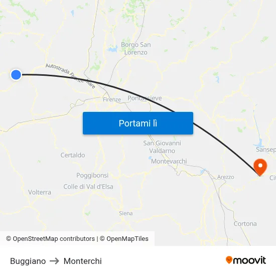 Buggiano to Monterchi map