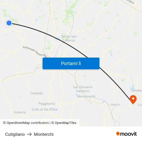Cutigliano to Monterchi map