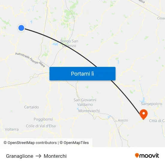 Granaglione to Monterchi map