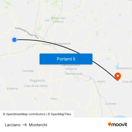Larciano to Monterchi map