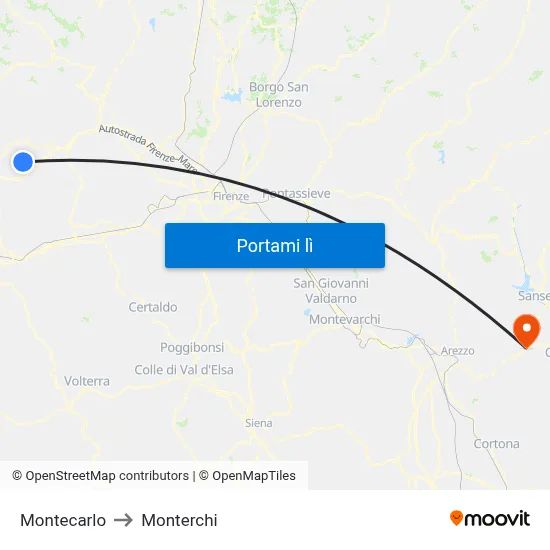 Montecarlo to Monterchi map