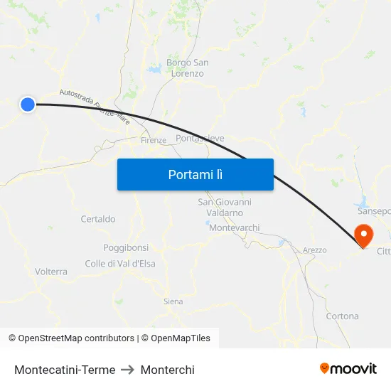 Montecatini-Terme to Monterchi map