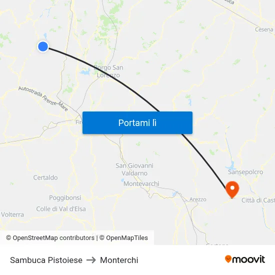 Sambuca Pistoiese to Monterchi map