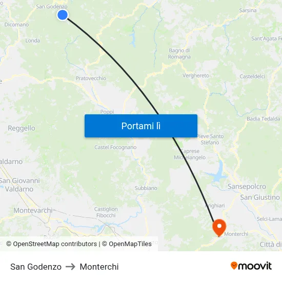 San Godenzo to Monterchi map