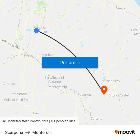 Scarperia to Monterchi map