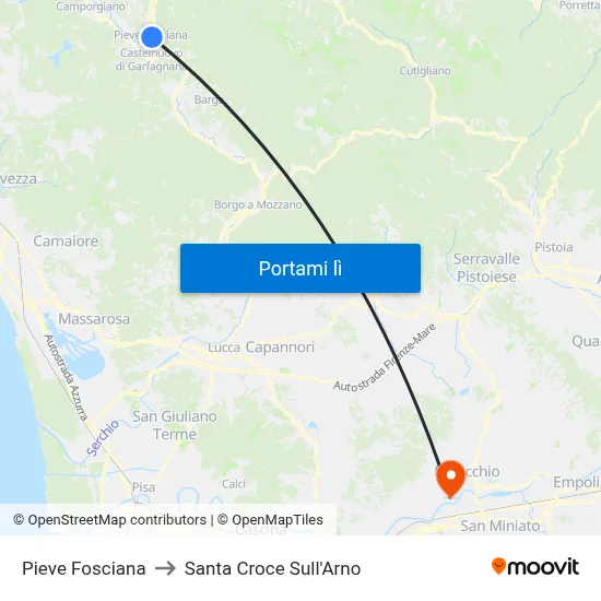 Pieve Fosciana to Santa Croce Sull'Arno map