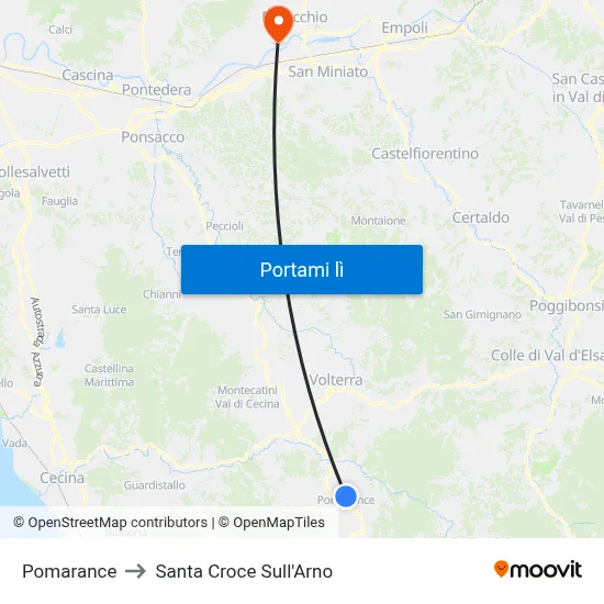 Pomarance to Santa Croce Sull'Arno map