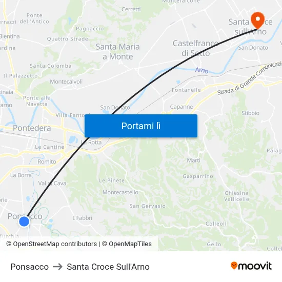 Ponsacco to Santa Croce Sull'Arno map