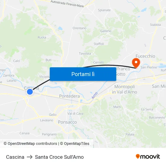 Cascina to Santa Croce Sull'Arno map