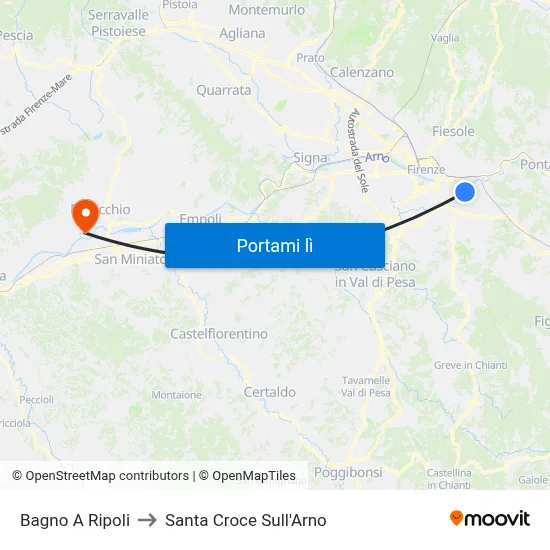 Bagno A Ripoli to Santa Croce Sull'Arno map