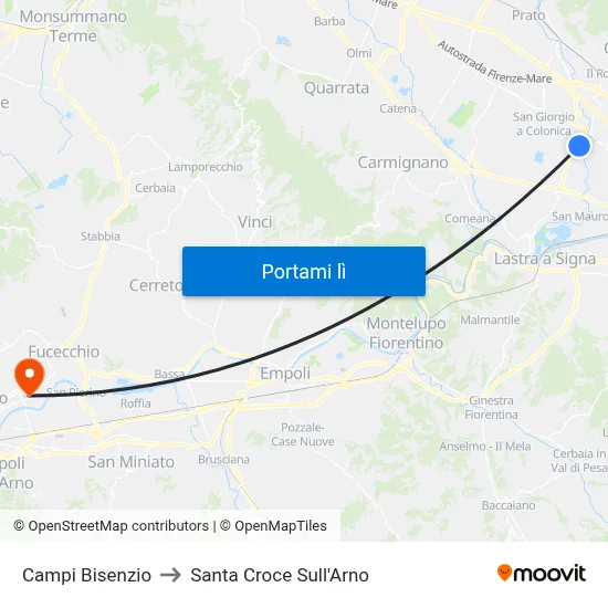 Campi Bisenzio to Santa Croce Sull'Arno map
