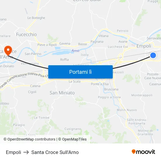 Empoli to Santa Croce Sull'Arno map