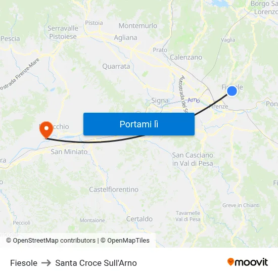 Fiesole to Santa Croce Sull'Arno map