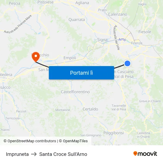 Impruneta to Santa Croce Sull'Arno map
