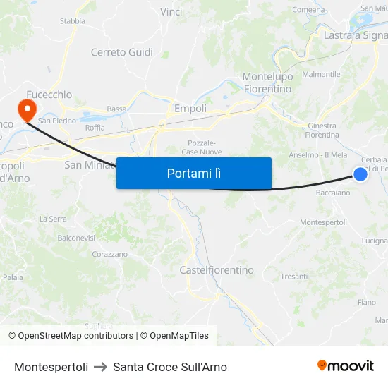 Montespertoli to Santa Croce Sull'Arno map