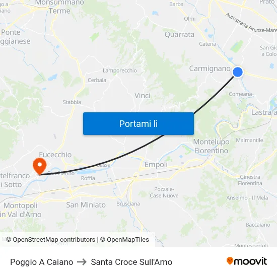 Poggio A Caiano to Santa Croce Sull'Arno map