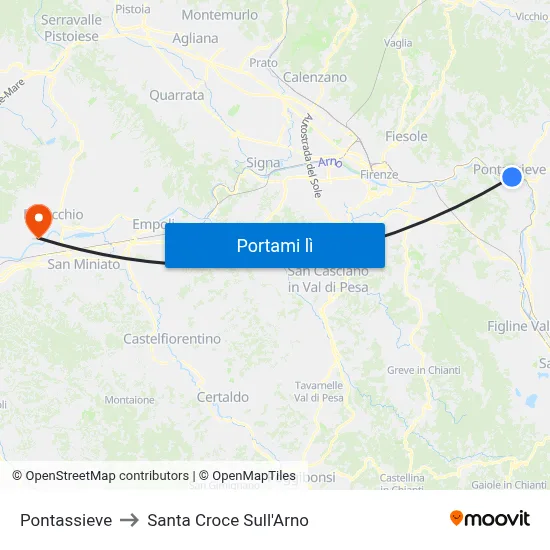 Pontassieve to Santa Croce Sull'Arno map