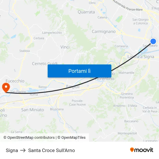 Signa to Santa Croce Sull'Arno map