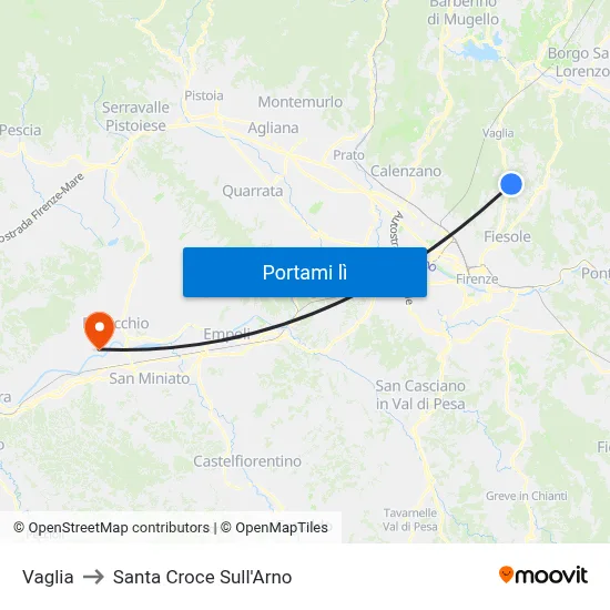 Vaglia to Santa Croce Sull'Arno map