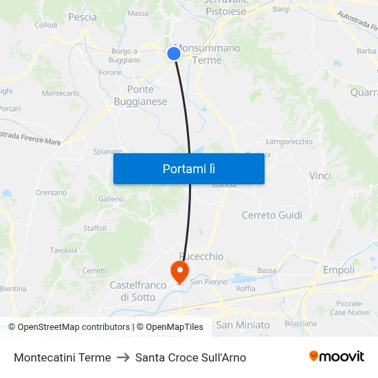 Montecatini Terme to Santa Croce Sull'Arno map