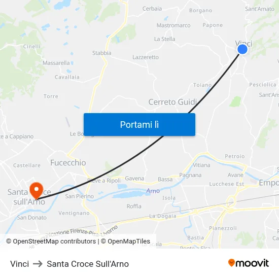 Vinci to Santa Croce Sull'Arno map