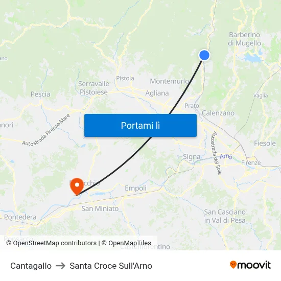 Cantagallo to Santa Croce Sull'Arno map