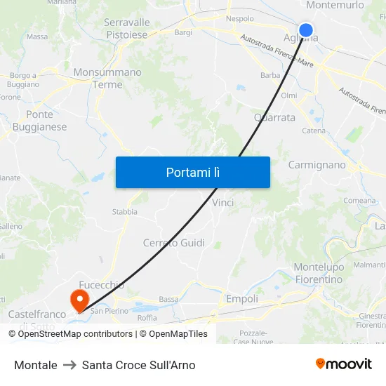 Montale to Santa Croce Sull'Arno map