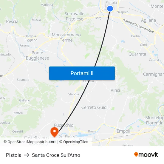 Pistoia to Santa Croce Sull'Arno map