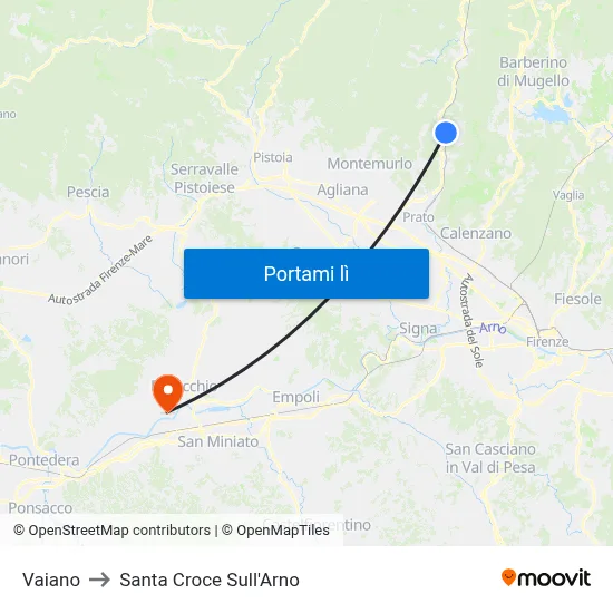 Vaiano to Santa Croce Sull'Arno map
