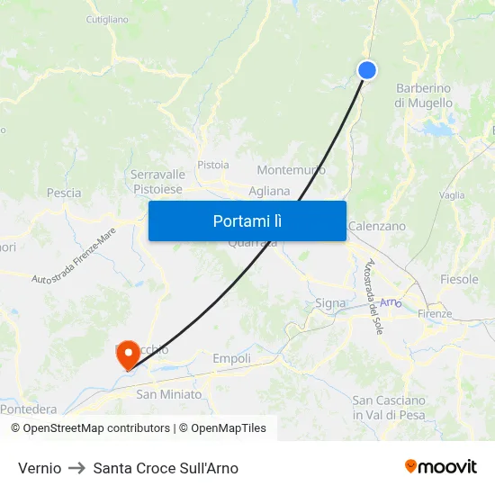Vernio to Santa Croce Sull'Arno map