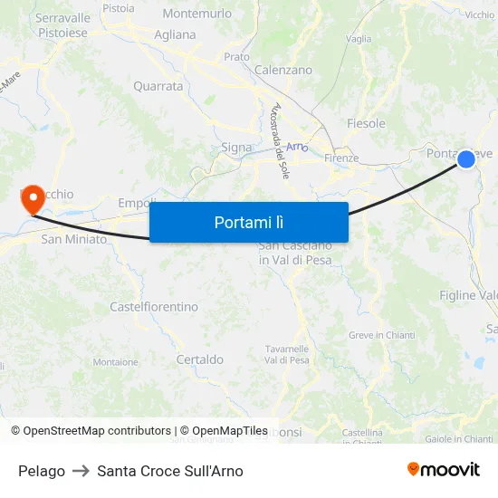 Pelago to Santa Croce Sull'Arno map
