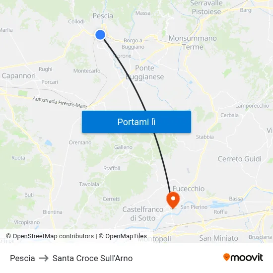 Pescia to Santa Croce Sull'Arno map