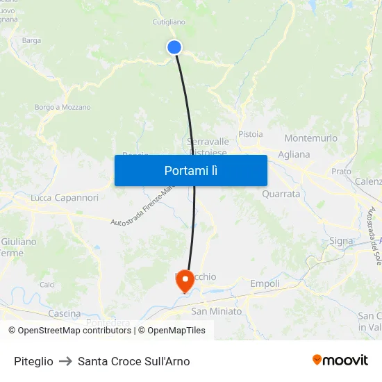 Piteglio to Santa Croce Sull'Arno map