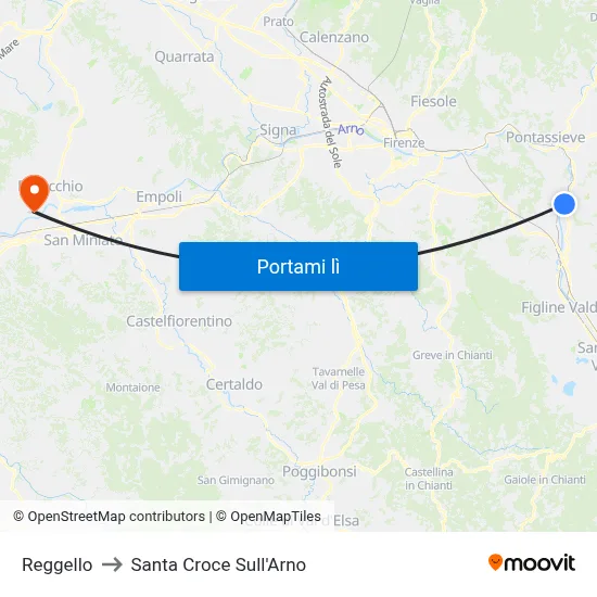 Reggello to Santa Croce Sull'Arno map