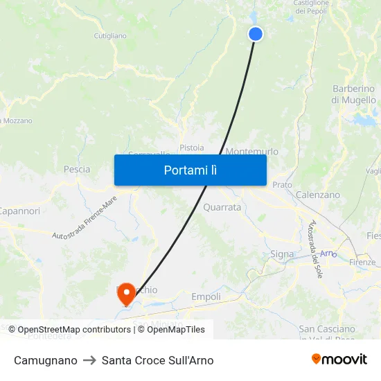 Camugnano to Santa Croce Sull'Arno map