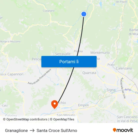 Granaglione to Santa Croce Sull'Arno map
