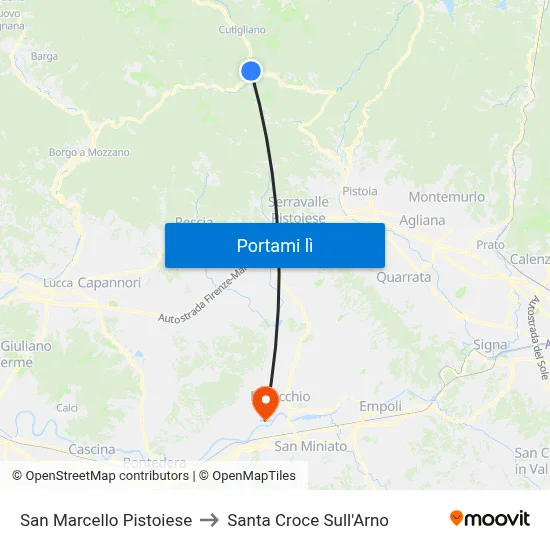 San Marcello Pistoiese to Santa Croce Sull'Arno map