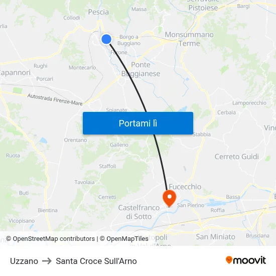 Uzzano to Santa Croce Sull'Arno map