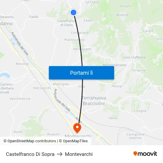Castelfranco Di Sopra to Montevarchi map
