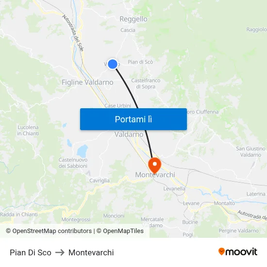 Pian Di Sco to Montevarchi map