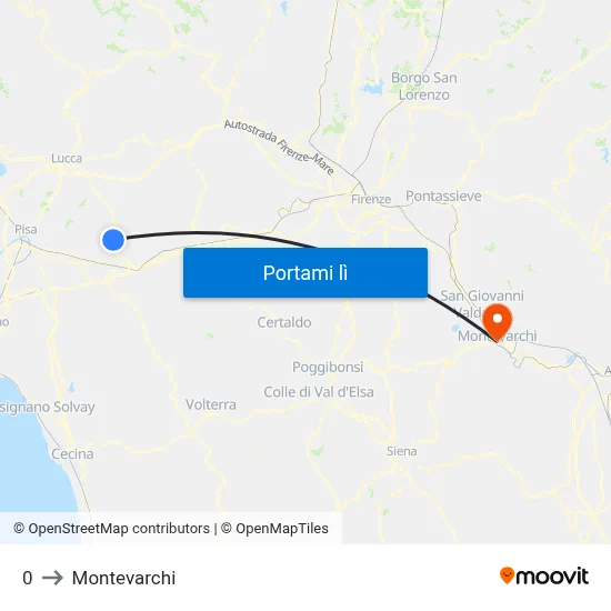 0 to Montevarchi map