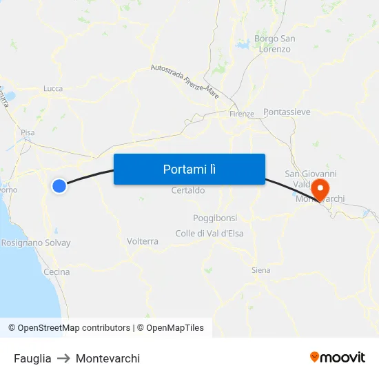 Fauglia to Montevarchi map
