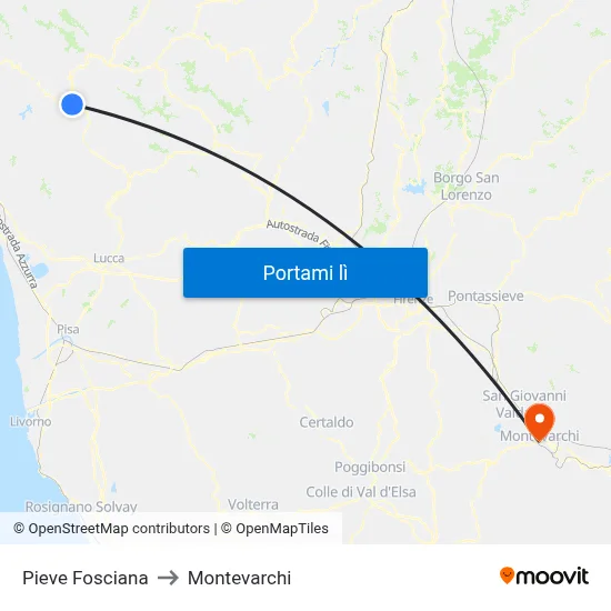 Pieve Fosciana to Montevarchi map
