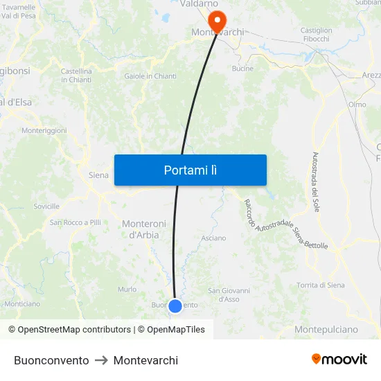 Buonconvento to Montevarchi map